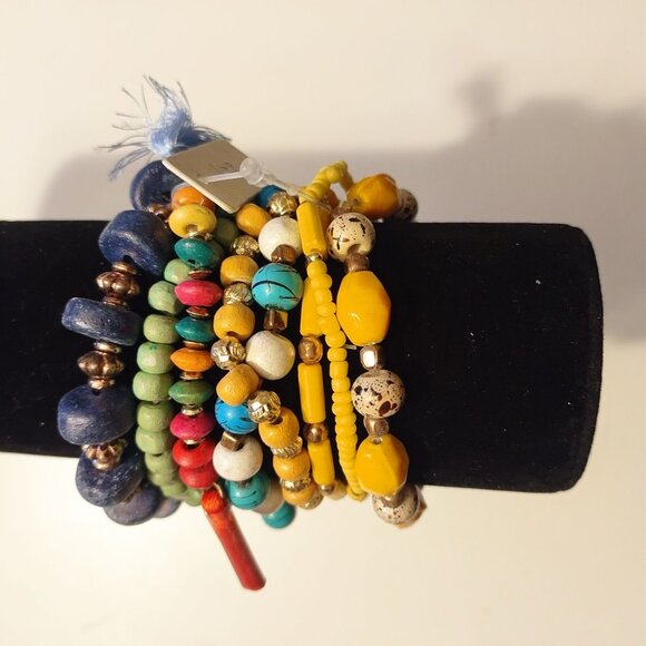 Colorful Beaded Bracelet Set With Yellow Green Blue & Red Beads-NEW - Picture 4 of 4